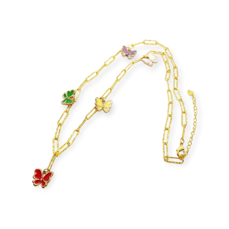 Necklace steel gold with butterflies1